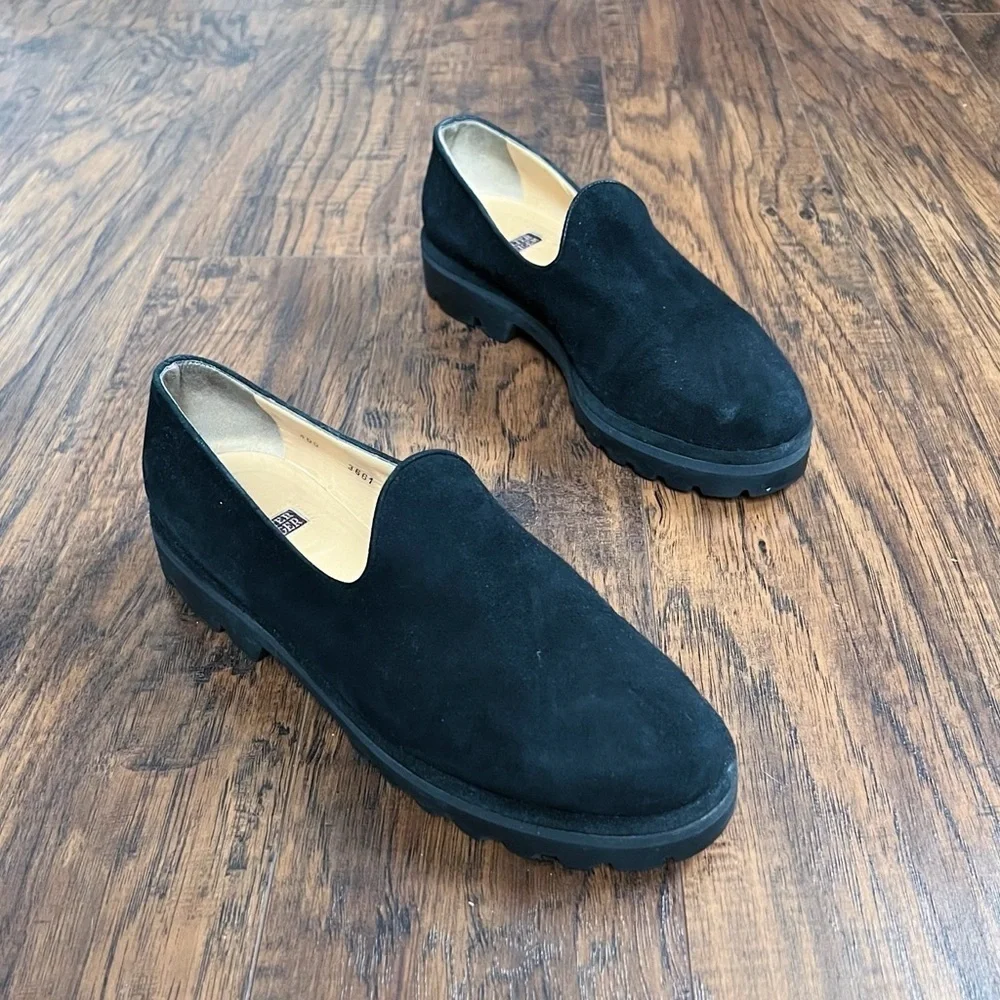 Walter Steiger • vintage Y2K chunky loafer platform slip on black suede lug sole